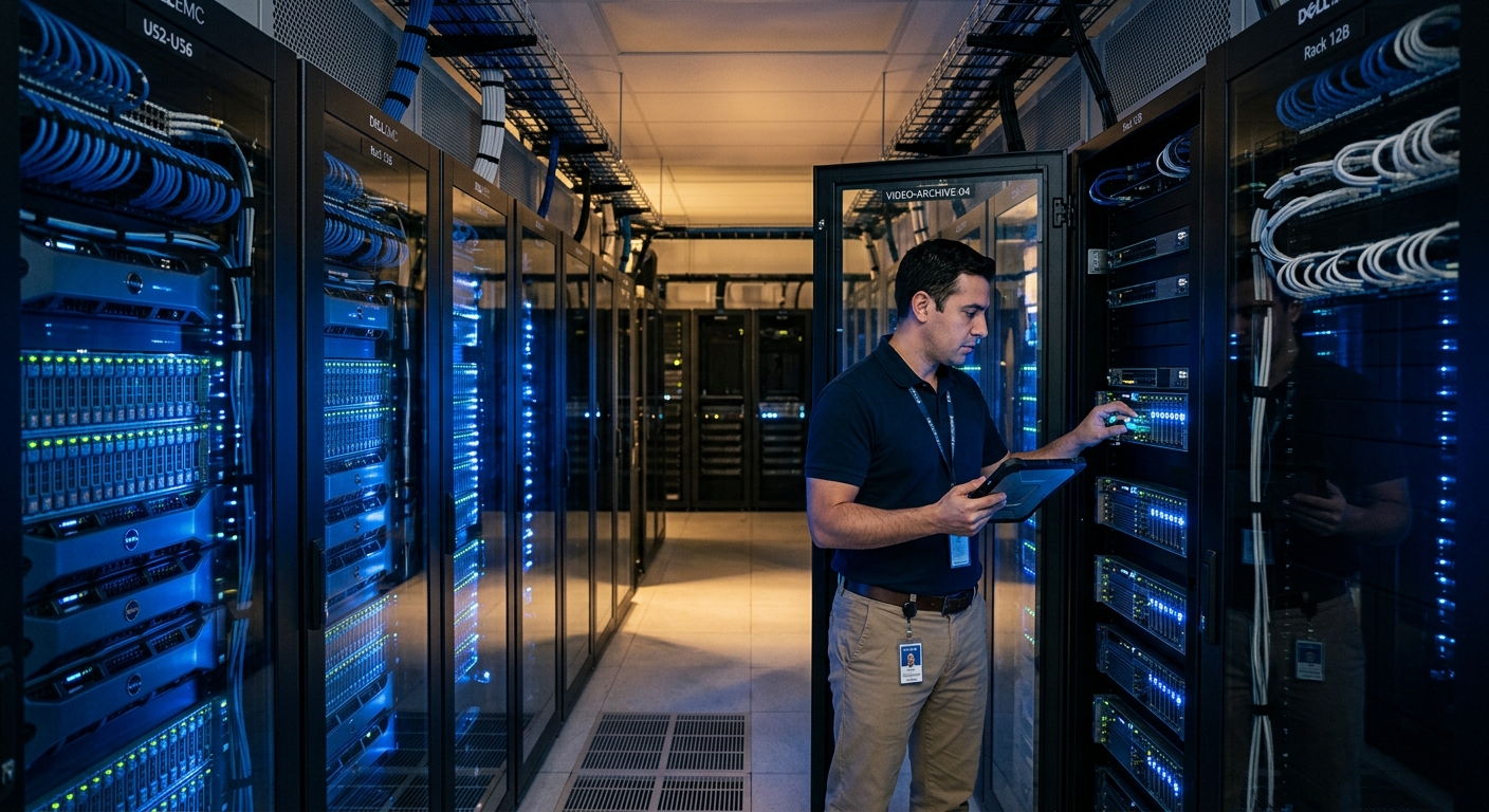 IT professional working in a secure enterprise server room