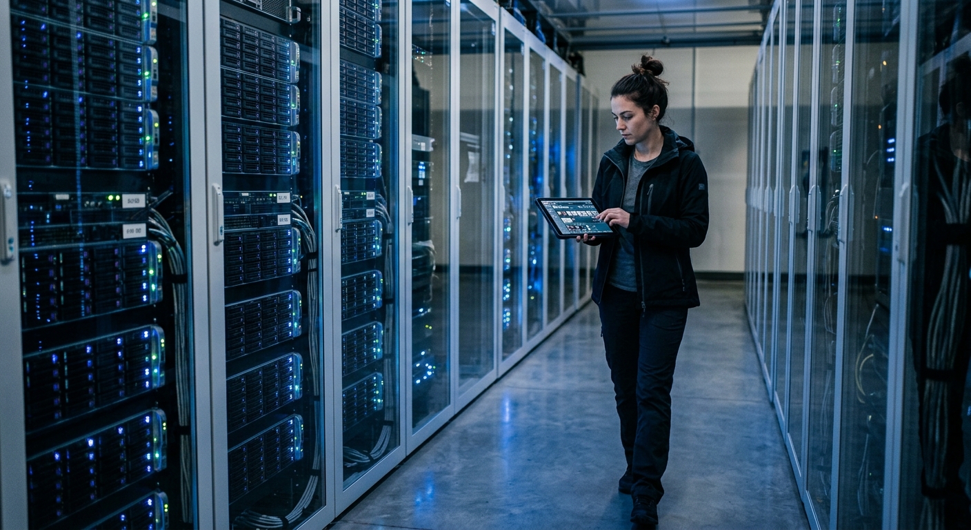 Professional managing a digital video archive library